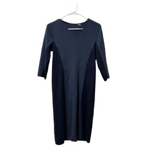 EILEEN FISHER 100% Wool Midi Sweater Dress Gray Black Colorblock Size Small